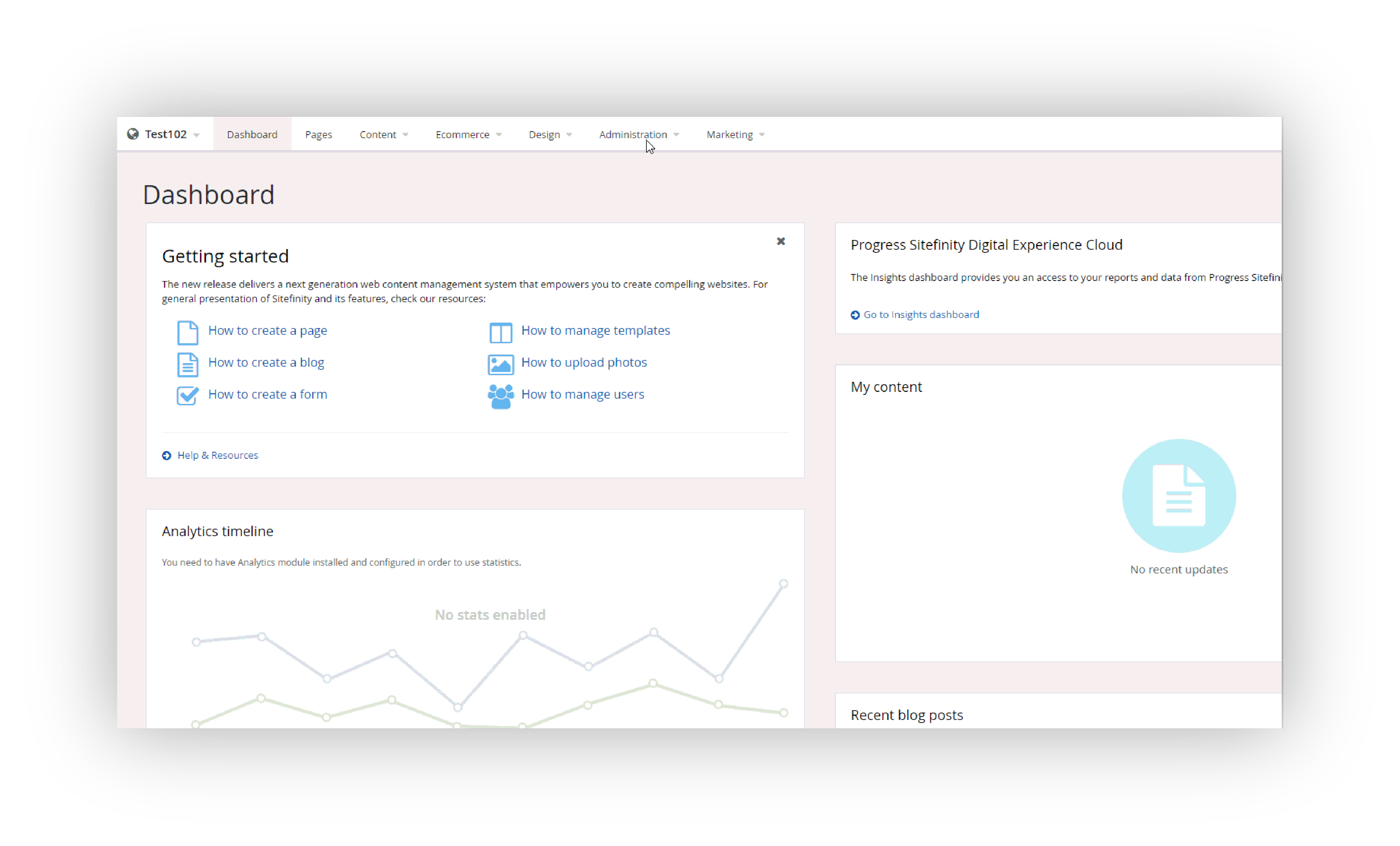 Screengrab of Sitefinity dashboard